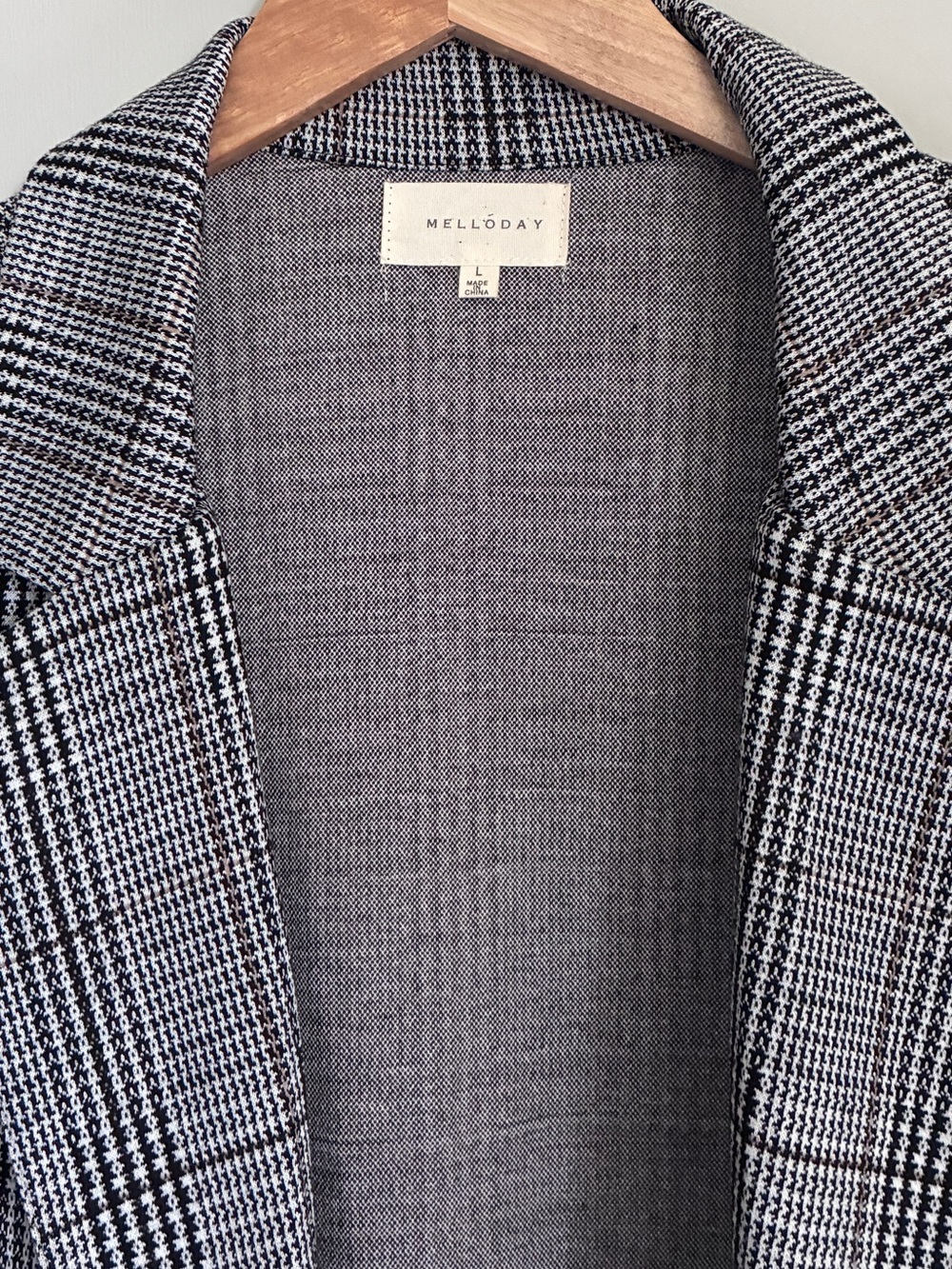 MELLODAY Black Gray Houndstooth Preppy Plaid Open-Front Blazer Duster Sz L - Picture 6 of 9